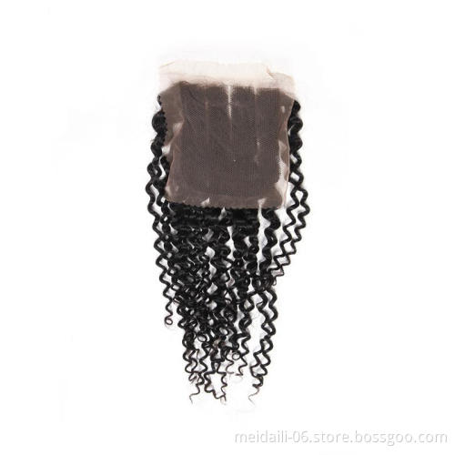 3 way part closure cheap virgin brazilian hair large stock 4*4 kinky curly lace closure